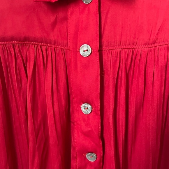 Anthropologie Red Pleated Long Sleeve Blouse Size Large - Picture 2 of 8